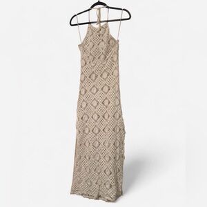 Anthropologie Cream Backless Crochet Dress